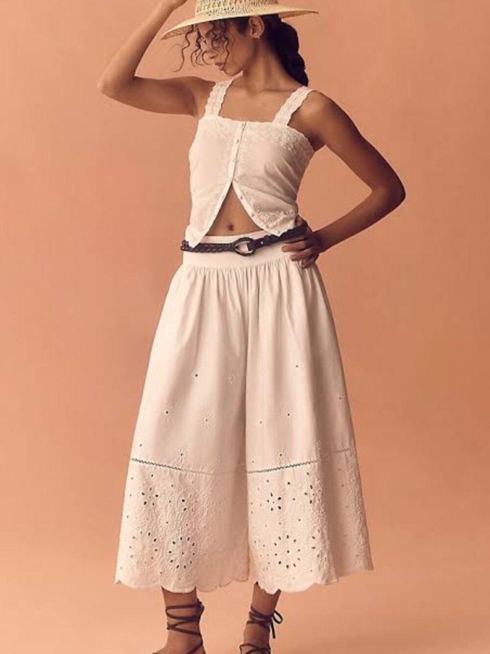 Anthropologie Maeve Skirty Culottes White Embroidered Size Small